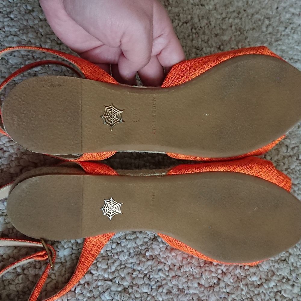 Charlotte Olympia neon orange canvas bow ankle wrap sandals size 8.5 - Picture 11 of 12
